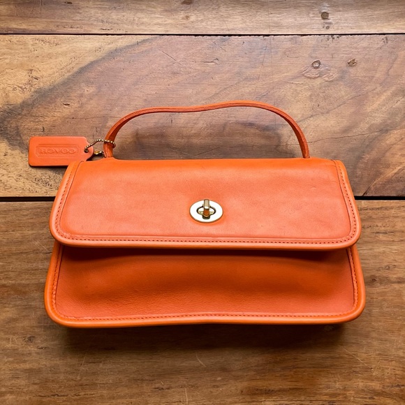 Vintage Coach Tangerine Orange 9044 Geometric Clutch Crossbody Purse Bag Rare - Picture 2 of 16